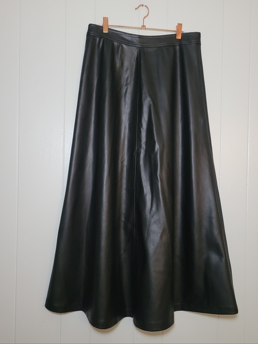 Vince Camuto Faux Leather A Line Midi Skirt Vegan High Waist Soft Side Zip LG - Picture 3 of 12